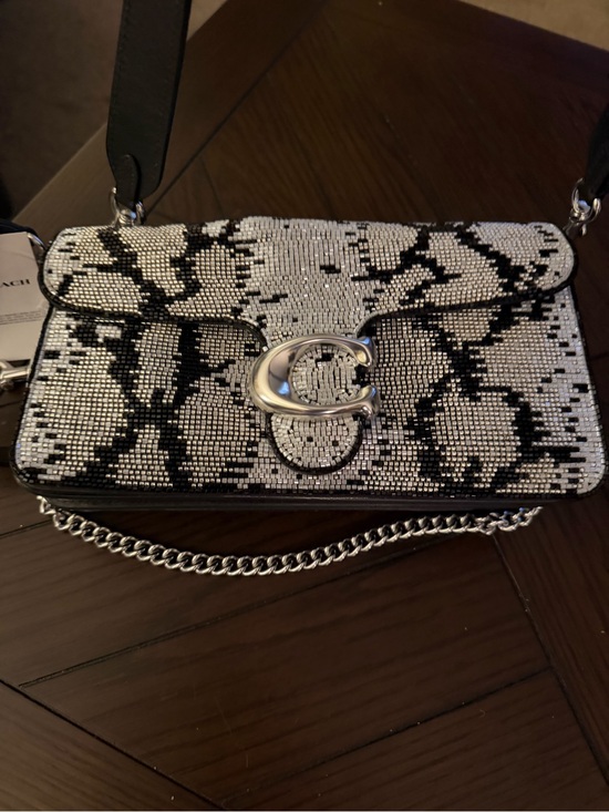 Coach Handbags - Coach Crystal Snake-Print Shoulder Bag in Black and Silver